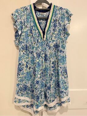 Poupette St. Barth Sasha Mini Dress Blue Floral EUC Sz S Resort European Summer